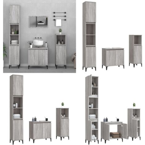 3-tlg. Badmöbel-Set Grau Sonoma Holzwerkstoff - Badmöbel-Set - Badezimmermöbel - Waschtischschrank - Graues Badmöbel - Holzwerkstoff Badmöbel - Home & Living