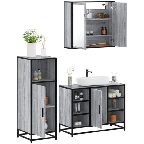 3-tlg. Badmöbel-Set Grau Sonoma Holzwerkstoff vidaXL