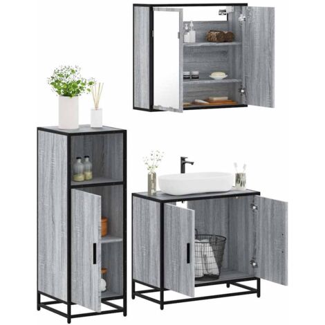 3-tlg. Badmöbel-Set Grau Sonoma Holzwerkstoff vidaXL
