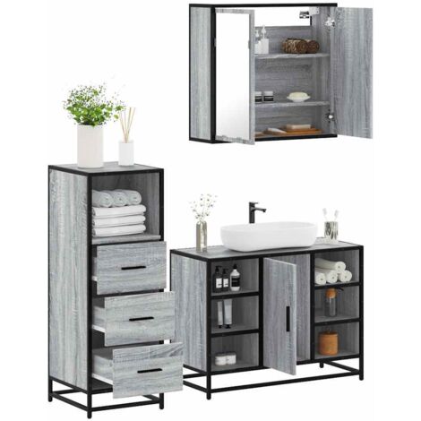 3-tlg. Badmöbel-Set Grau Sonoma Holzwerkstoff vidaXL