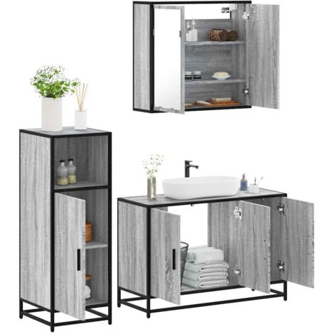 3-tlg. Badmöbel-Set Grau Sonoma Holzwerkstoff vidaXL