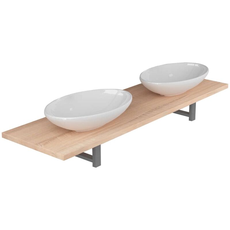 3-tlg. Badmöbel-Set Keramik Eichenbraun