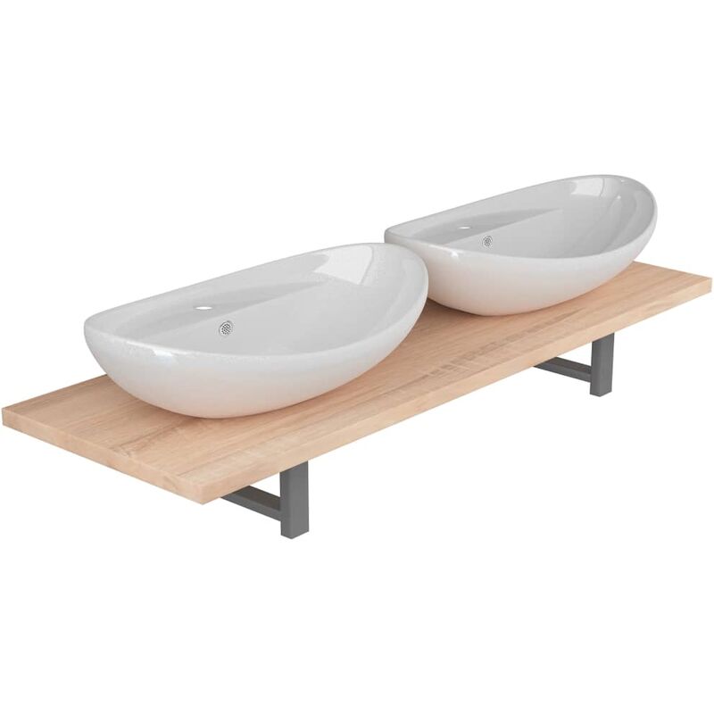 3-tlg. Badmöbel-Set Keramik Eichenbraun - Braun - Vidaxl