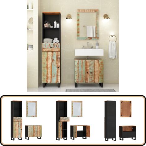 3-tlg. Badmöbel-Set Massives Altholz - Badezimmermöbel - Badmöbel Set - Altholzmöbel - Holzmöbel - Spiegelschrank