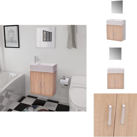 3-tlg. Badmöbel-Set mit Waschbecken Beige - Badmöbel - Badmöbel-Set - Waschtisch - Keramikwaschbecken - Unterbauwaschbecken