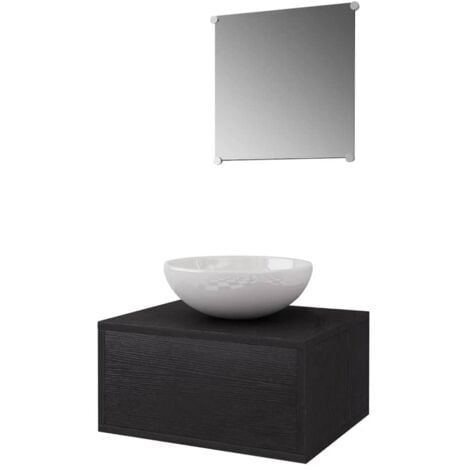 3-tlg. Badmöbel-Set mit Waschbecken Schwarz vidaXL