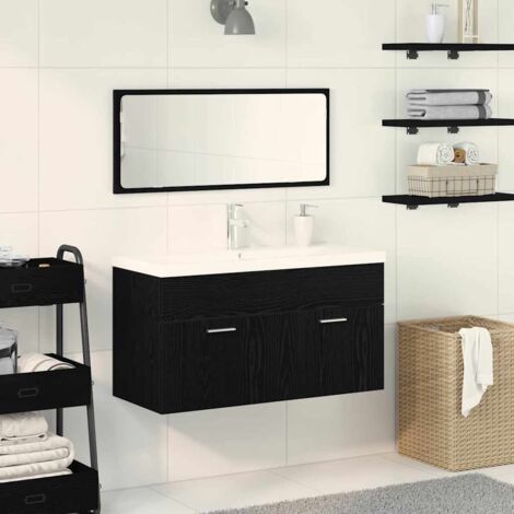 3-tlg. Badmöbel-Set Schwarz Eiche Holzwerkstoff vidaXL439158