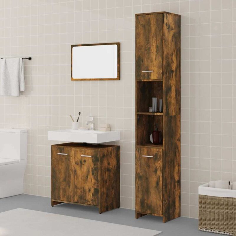 3-tlg. Badmöbel-set Räuchereiche Holzwerkstoff - Vidaxl