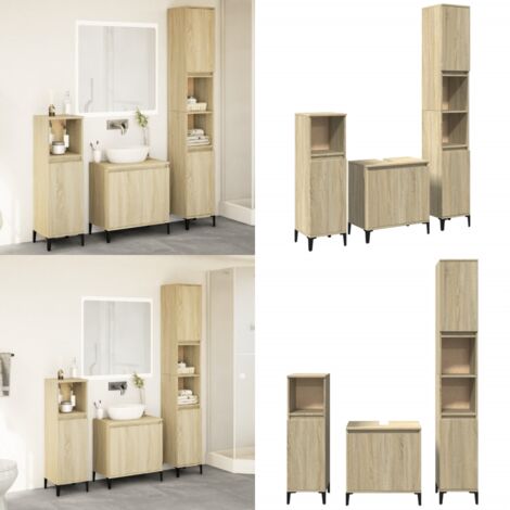 3-tlg. Badmöbel-Set Sonoma-Eiche Holzwerkstoff - Badezimmermöbel - Badmöbel-Set - Holzwerkstoff - Sonoma-Eiche - Badschrank - Home & Living