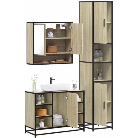 3-tlg. Badmöbel-Set Sonoma-Eiche Holzwerkstoff vidaXL