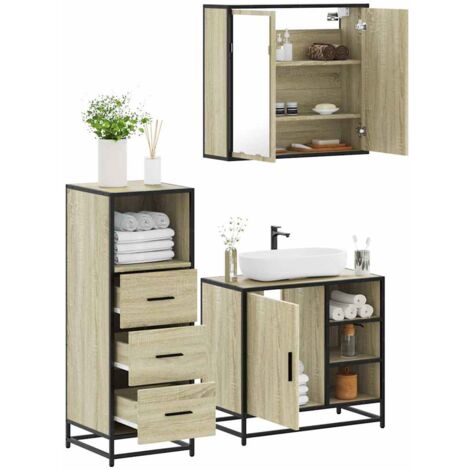 3-tlg. Badmöbel-Set Sonoma-Eiche Holzwerkstoff vidaXL690928
