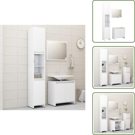 3-tlg. Badmöbel-Set Weiß Holzwerkstoff - Badmöbel - Badezimmermöbel - Holzwerkstoff - Weißer Schrank - Spiegelschrank