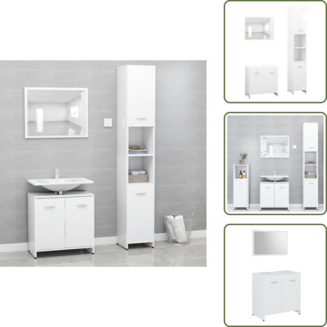 3-tlg. Badmöbel-Set Weiß Holzwerkstoff - Badmöbel-Set - Badezimmermöbel - Holzwerkstoff - Weißer Schrank - Spiegelschrank