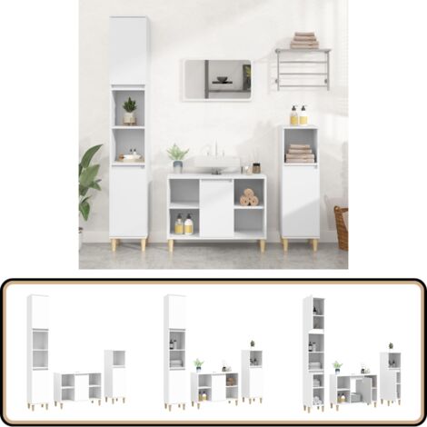 3-tlg. Badmöbel-Set Weiß Holzwerkstoff - Badmöbel-Set - Waschtischschrank - Badezimmermöbel - Holzregal - Eukalyptus