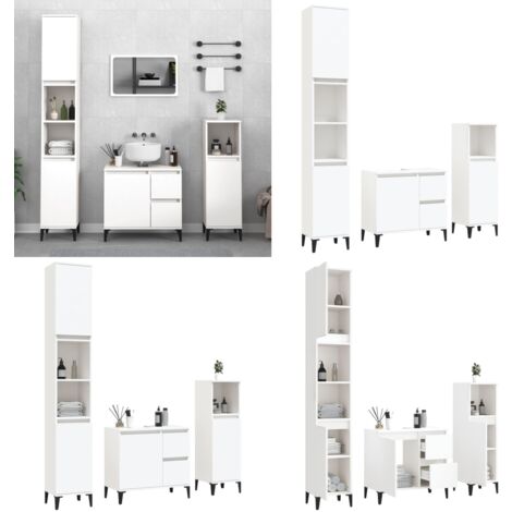 3-tlg. Badmöbel-Set Weiß Holzwerkstoff - Badmöbel-Set - Waschtischschrank - Badezimmermöbel - Holzwerkstoff - Weißer Schrank - Home & Living