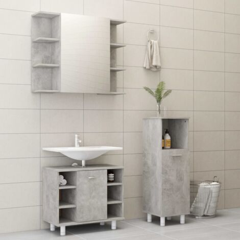 Badezimmer Badmöbel auf dem boden 65 cm Ambra aus Eiche Grau Holz mit  Waschtisch und Spiegel mit Led-Lampe mit spiegel und LED Lampe - 65 cm -  Eiche grau