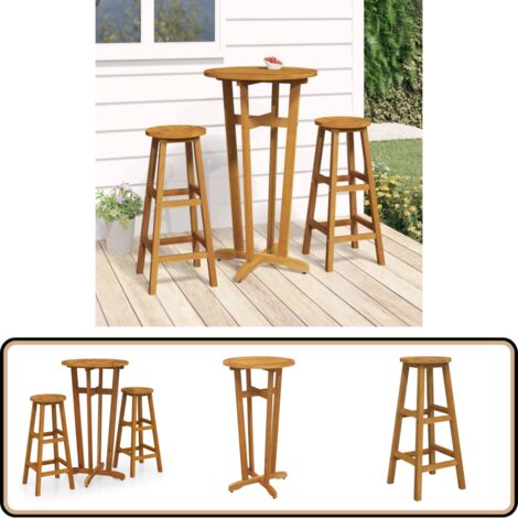 3-tlg. Bar-Set Massivholz Akazie - Holz Bar Set - Esszimmer Möbel - Gartentisch - Gartenstühle - Outdoor Furniture