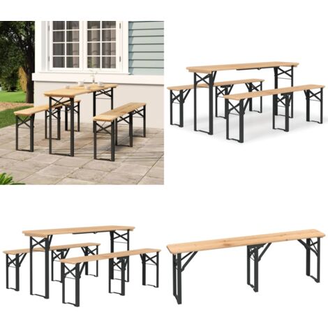 3-tlg. Biertisch-Set Klappbar Massivholz Tanne - Biergartenmöbel - Gartentisch - Gartenbank - Holztisch - Outdoor Möbel - Home & Living
