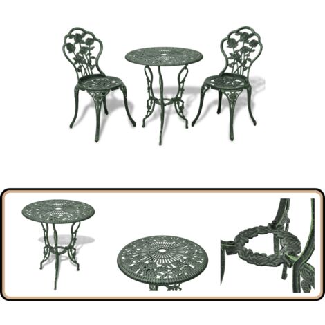 3-tlg. Bistro-Set Aluminiumguss Grün - Gartentisch - Gartensessel - Bistroset - Outdoor Möbel - Alutisch