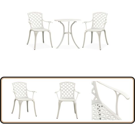 3-tlg. Bistro-Set Aluminiumguss Weiß - Gartenmöbel Set - Bistro Set - Alu Guss - Weißes Gartenmöbel - Outdoor Möbel