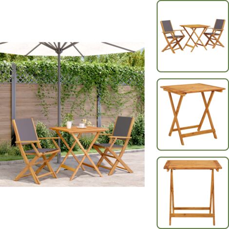 3-tlg. Bistro-Set Anthrazit Stoff und Massivholz - Gartentisch - Esszimmergarnitur - Outdoor Möbel - Holztisch - Bistroset