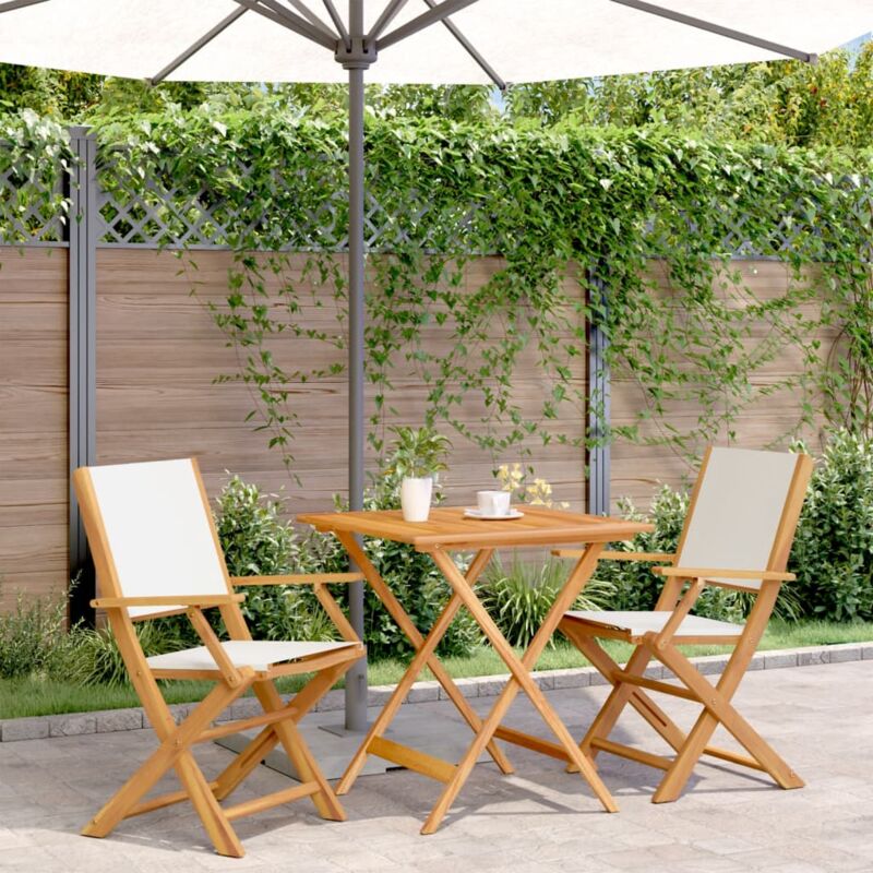3-tlg. Bistro-set Cremeweiß Stoff Und Massivholz - Vidaxl