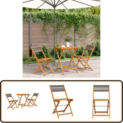 3-tlg. Bistro-Set Grau Polypropylen und Massivholz - Gartenmöbel - Esszimmergarnitur - Holztisch - Holzsitz - Outdoor Möbel