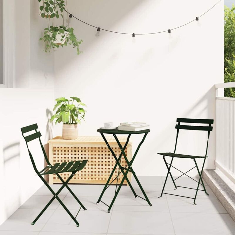 Klapp Bistro Set 3 Pcs Dunkelgrün Stahl Vidaxl