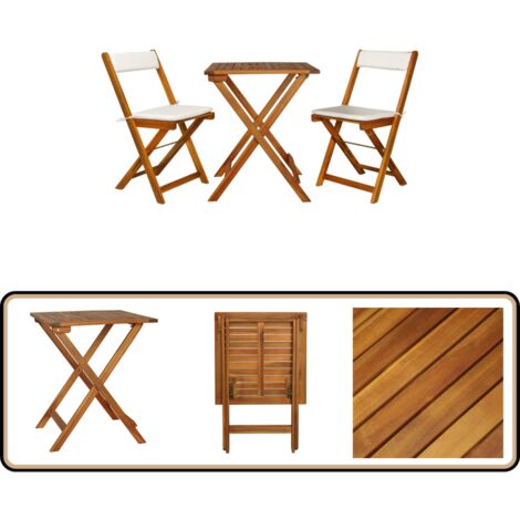 3-tlg. Bistro-Set Klappbar mit Auflagen Massivholz Akazie - Gartenmöbel - Esszimmergarnitur - Holztisch - Holzsitzgelegenheit - Outdoor Möbel
