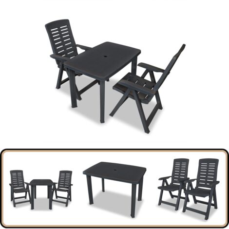 3-tlg. Bistro-Set Kunststoff Anthrazit - Esstisch - Gartenstuhl - Outdoor Möbel - Bistroset - Kunststoffe Möbeln