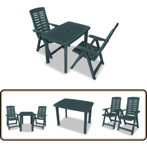 3-tlg. Bistro-Set Kunststoff Grün - Esstisch - Gartenstuhl - Outdoor Möbel - Plastikmöbel - Wetterfestes Mobiliar
