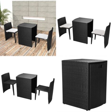 3-tlg. Bistro-Set mit Auflagen Poly Rattan Schwarz - Gartengestaltung - Outdoor Möbel - Balkonmöbel - Terrassentisch - Gartentisch - Home & Living