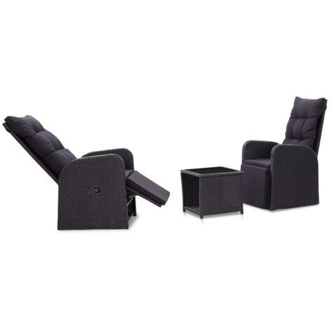 3-tlg. Bistro-Set mit Auflagen Poly Rattan Schwarz vidaXL