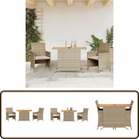 3-tlg. Bistro-Set mit Kissen Beige Poly Rattan - Gartensitzgruppe - Bistro-Set - Gartenmöbel - Outdoor Möbel - PE-Rattan