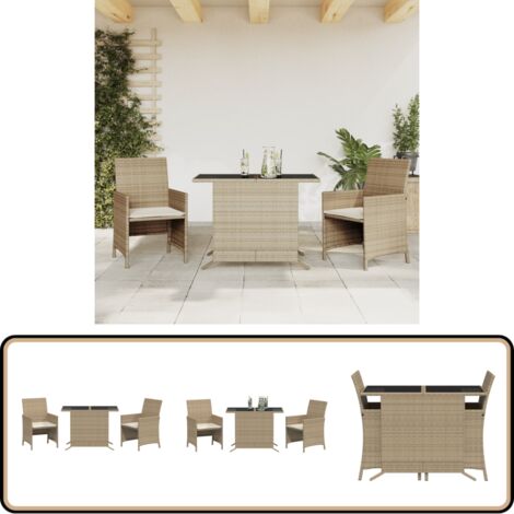 3-tlg. Bistro-Set mit Kissen Beige Poly Rattan - Gartensitzgruppe - Outdoor Möbel - Gartentisch - Gartenstühle - Bistroset