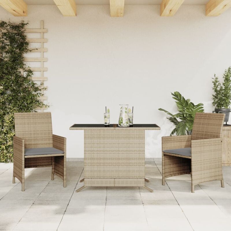 3-tlg. Bistro-set Mit Kissen Beigemischung Poly Rattan - Vidaxl