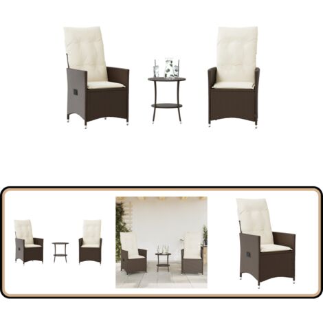 3-tlg. Bistro-Set mit Kissen Braun Poly Rattan - Gartensets - Bistroset - Gartenmöbel - Lounge Sessel - Relaxsessel