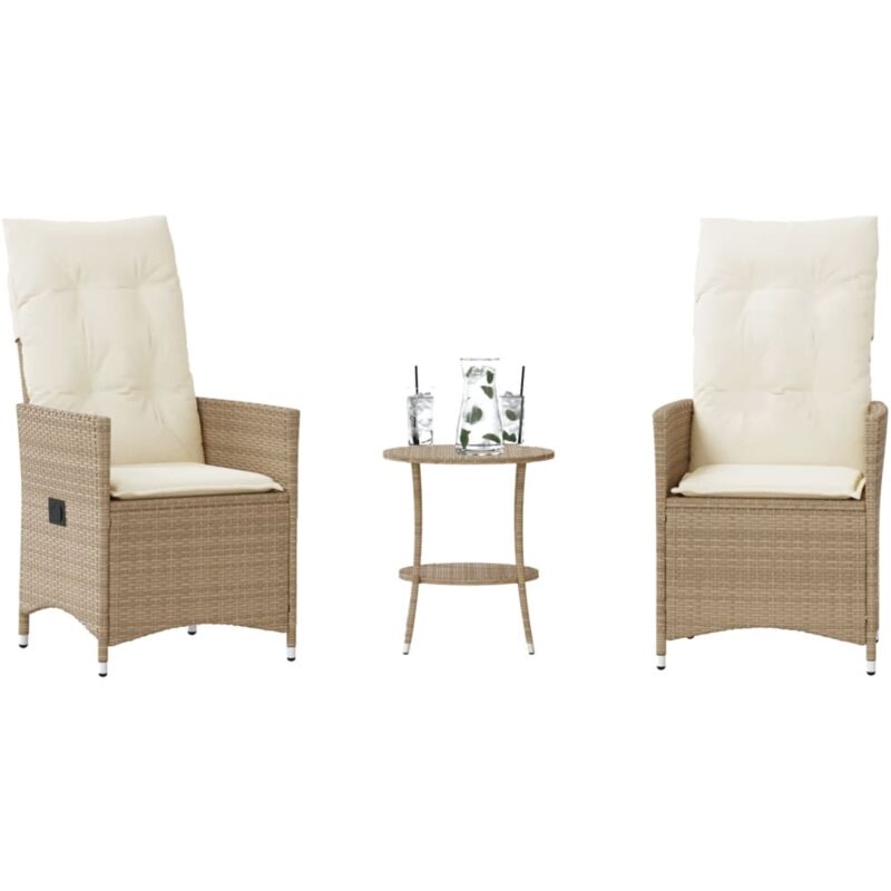 3-tlg. Bistro-set Mit Kissen Beige Poly Rattan - Vidaxl