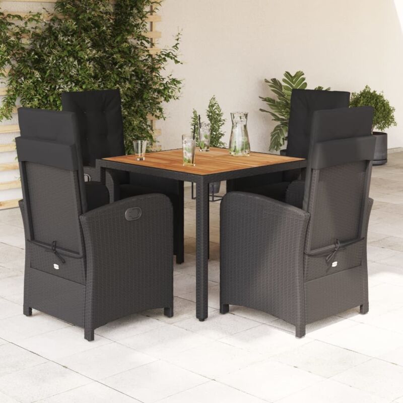 5-tlg. Garten-essgruppe Mit Kissen Schwarz Poly Rattan - Vidaxl