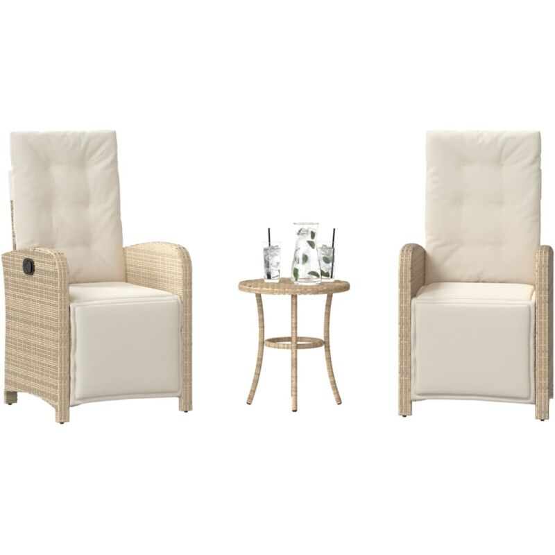 3-tlg. Bistro-set Mit Kissen Beige Poly Rattan Vidaxl