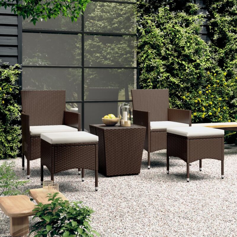 5-tlg. Bistro-set Poly-rattan Und Hartglas Braun Vidaxl