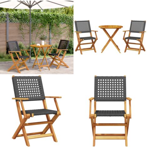 3-tlg. Bistro-Set Schwarz Poly Rattan und Massivholz - Gartensitzgruppe - Outdoor Möbel - Esszimmergarnitur - Bistroset - Gartenmöbel Set - Home & Living