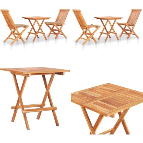 3-tlg. Bistroset mit Beigen Kissen Massivholz Teak - Holz-Bistroset - Teakholzmöbel - Gartenmöbel - Outdoor-Möbel - Balkonmöbel - Home & Living