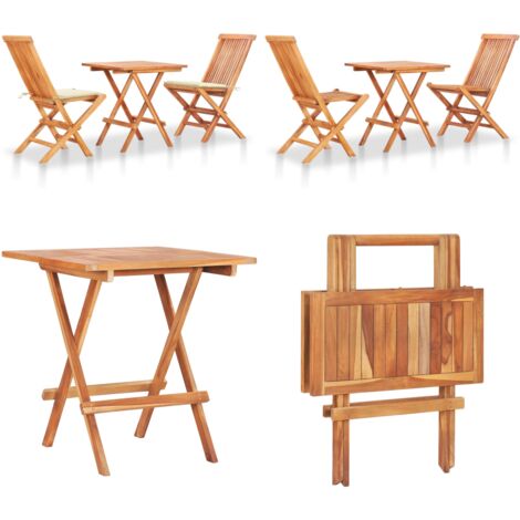 3-tlg. Bistroset mit Cremeweißen Kissen Massivholz Teak - Bistroset - Bistrosets - Home & Living