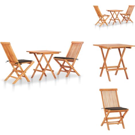 3-tlg. Bistroset mit Taupe Kissen Massivholz Teak - Holz-Bistroset - Gartenmöbel - Teakholz - Outdoor Furniture - Balkonmöbeln