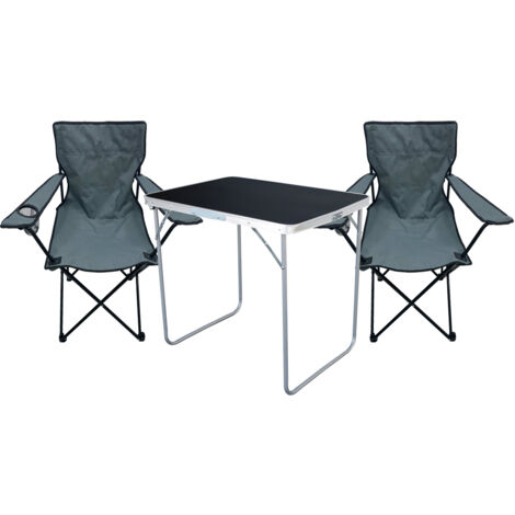 3-tlg Campingsessel Grau + Campingtisch-MMC330870B+2xMPO2481