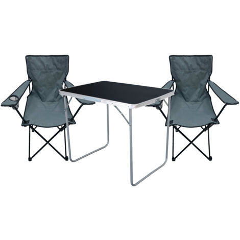3-tlg Campingsessel Grau + Campingtisch-MMC330871B+2xMPO2481