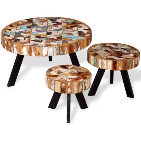 3-tlg. Couchtisch-Set Altholz Massiv vidaXL