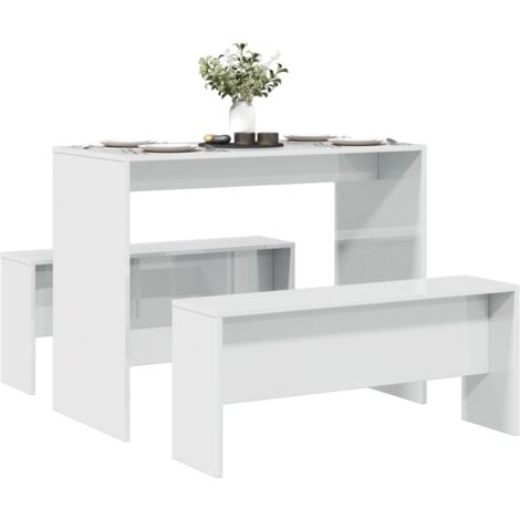 3-tlg. Esstisch und Bank Set Hochglanz-Weiß Holzwerkstoff vidaXL995808
