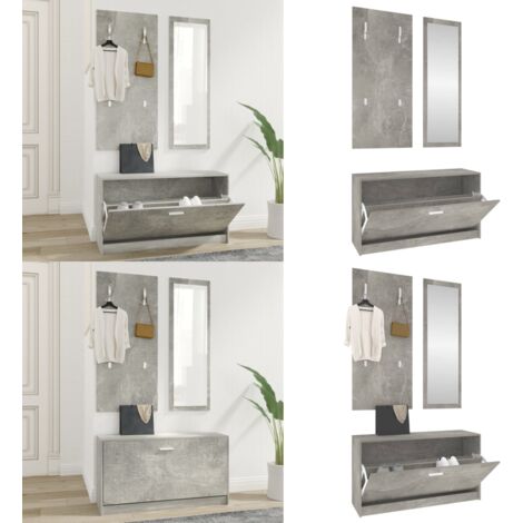 3-tlg. Flurmöbel-Set Betongrau Holzwerkstoff - Schuhschrank - Garderobe - Spiegel - Flurmöbel - Einbauschrank - Home & Living